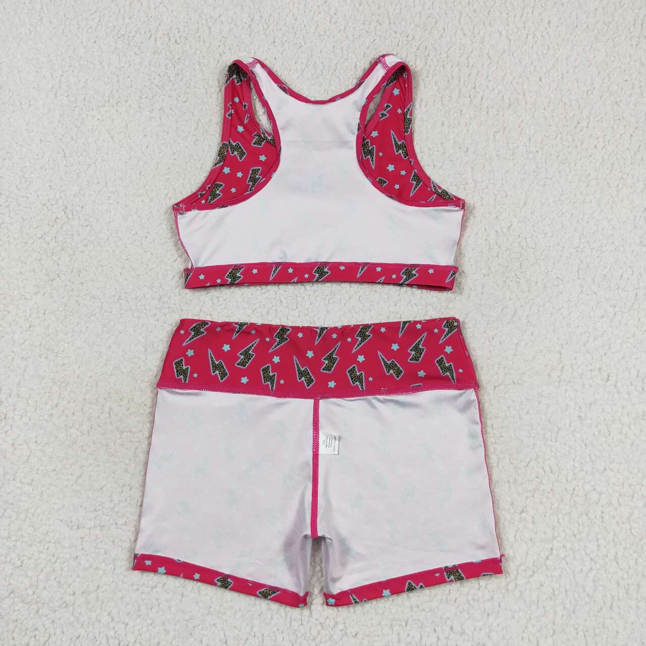 GSSO0903  Hot Pink Flash Stars Print Girls Summer Clothes Set