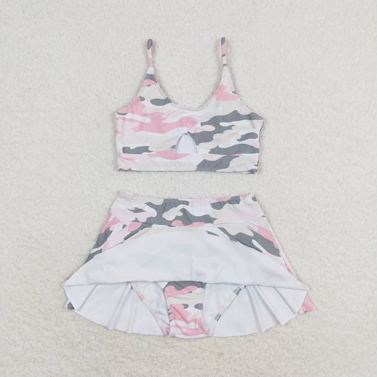 S0285 Pink Camo Print Girls 2 Pieces Swimsuits