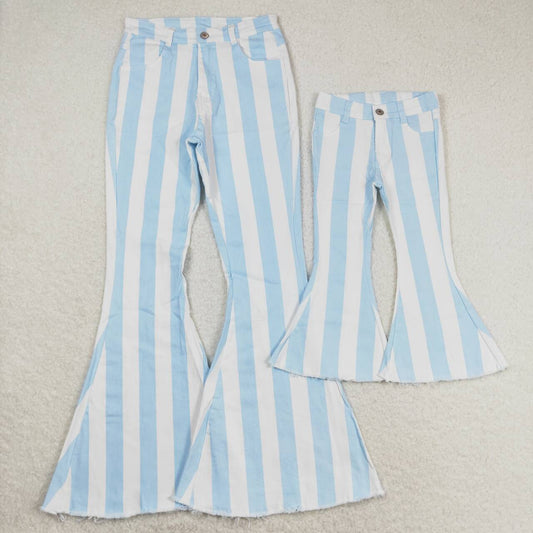 Mommy and Me Matching Jeans- Blue Stripes Denim Bell Bottom Pants