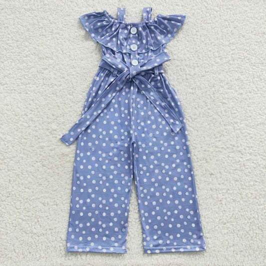 SR0421 Girls blue dots print jumpsuit