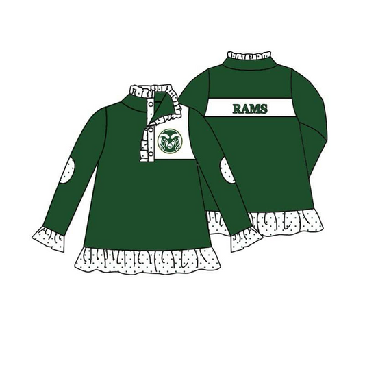 (Custom Design Preorder MOQ 5) Team's RAMS Green Print Girls Pullover Tee Shirts Top