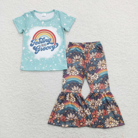 GSPO1270 Flowers Rainbow Print Girls Clothes Set