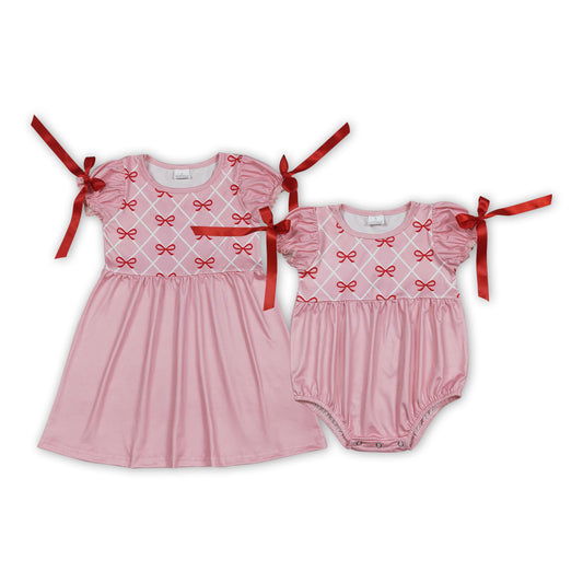 Red Bows Pink Print Girls Valentine's Day Matching Clothes Sisters Wear