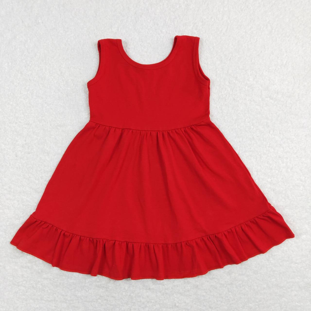 GSD0660 Red Cotton Girls Summer Knee Length Dress