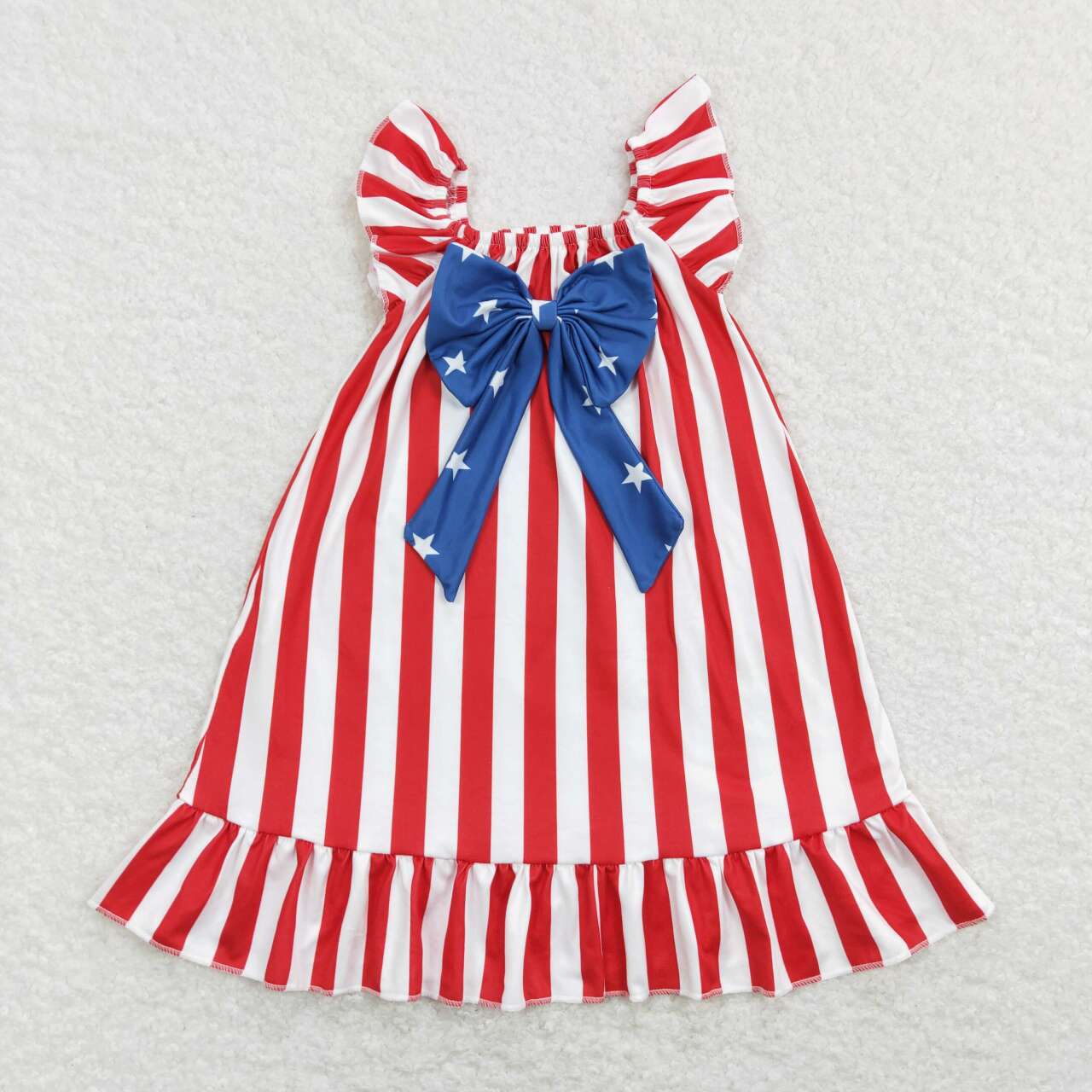 GSD0675 Red Stripes Star Print Bow Girls 4th of July Knee Length Dress