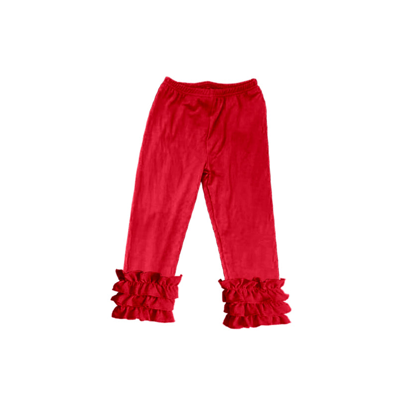 (Custom Design MOQ 5) Red Girls Icing Ruffles Legging Pants