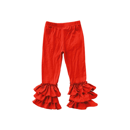 (Custom Design MOQ 5) Red Girls Ruffles Legging Pants