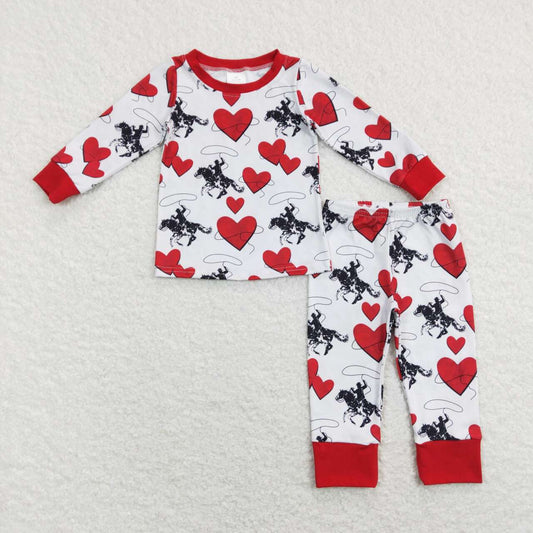 BLP0455 Rodeo Heart Print Boys Valentine's Pajamas Clothes Set