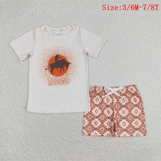 BSSO0829  Rodeo Top Aztec Shorts Boys Western Summer Clothes Set