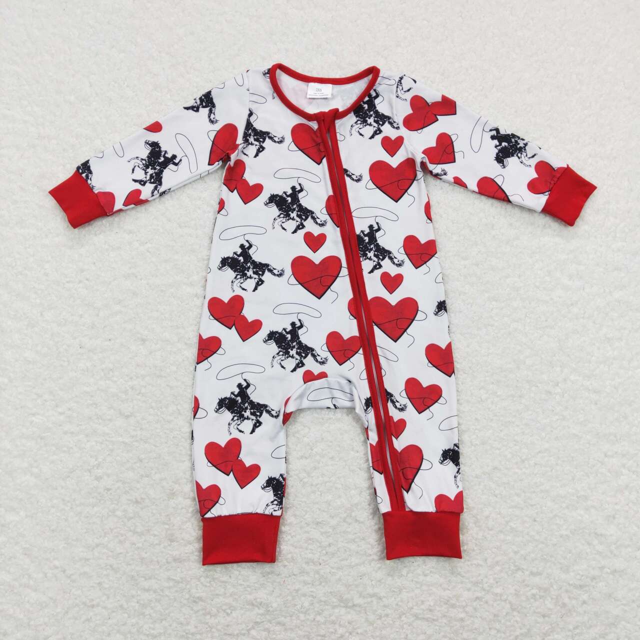 LR0903  Rodeo Heart Print Baby Boys Valentine's Zipper Romper