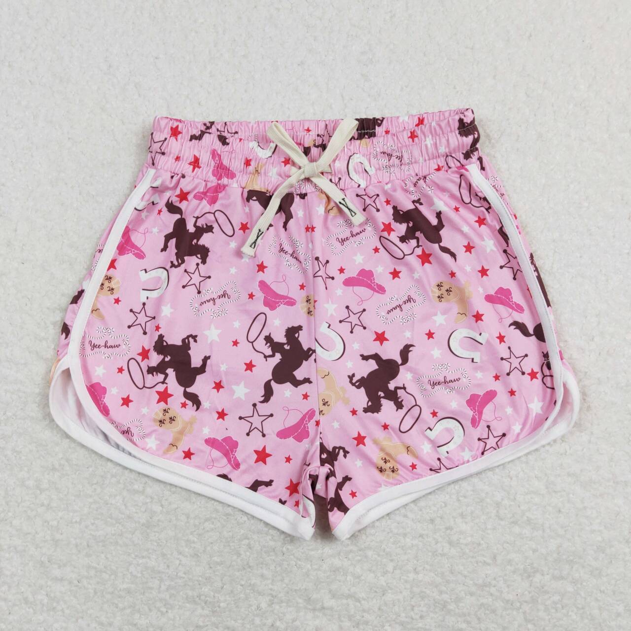 SS0130 Adult Pink Rodeo Print Summer Western Woman Shorts