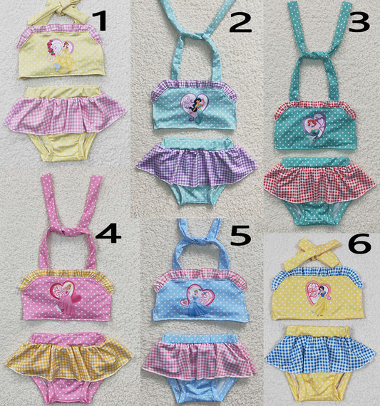 6 colors Cartoon Princess Girls 2 Pieces Swimsuits Sisters Wear