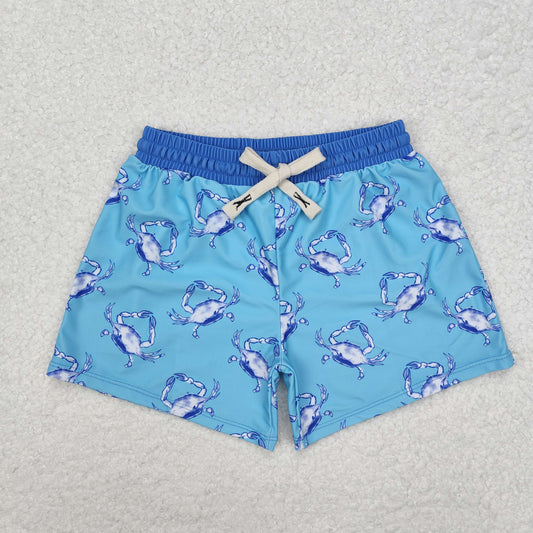 S0169 Boys Blue Crab Print Swim Trunks