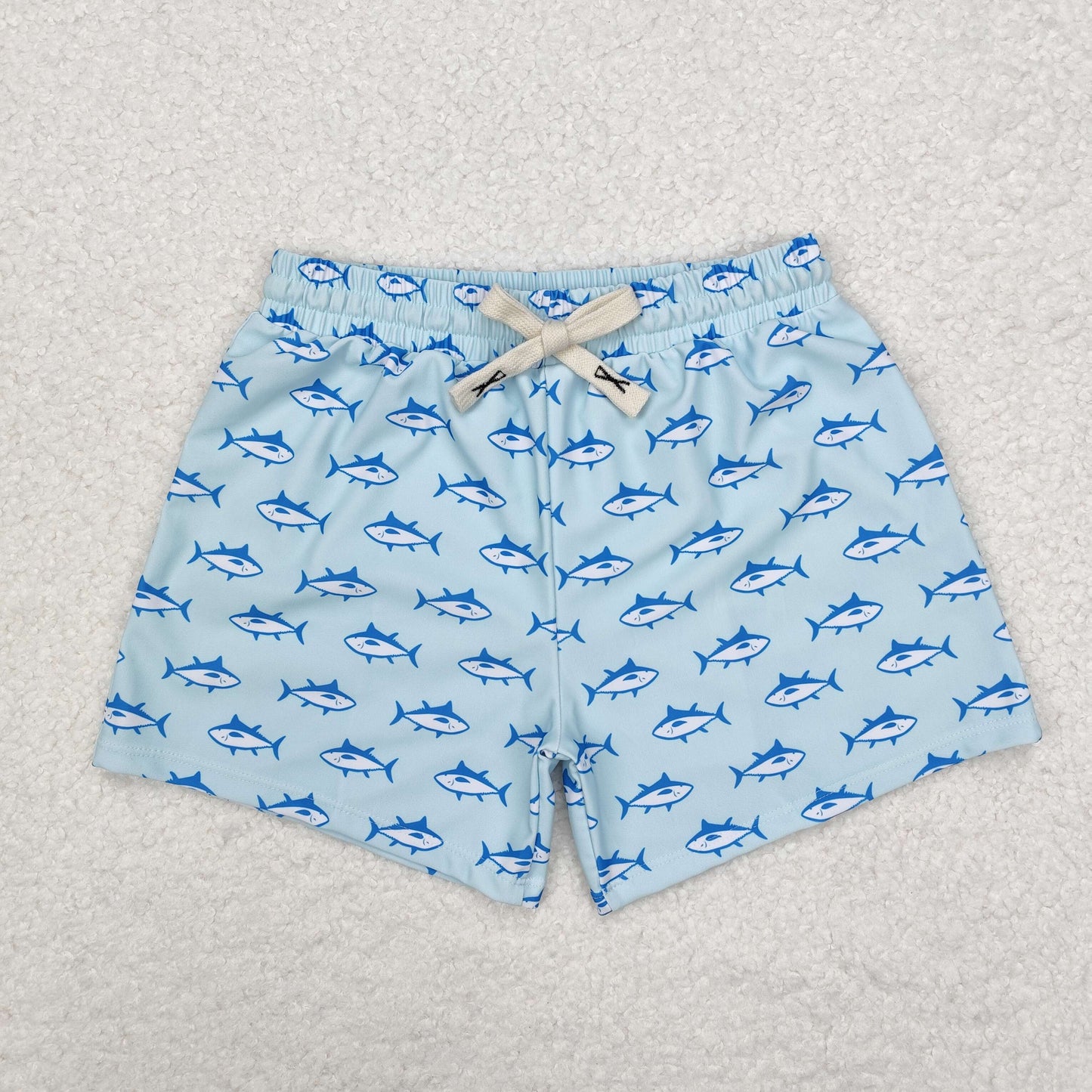 S0171 Boys Blue Shark Print Swim Trunks