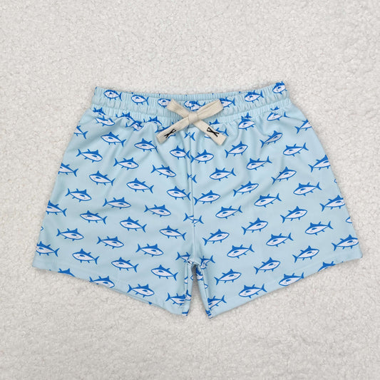 S0171 Boys Blue Shark Print Swim Trunks