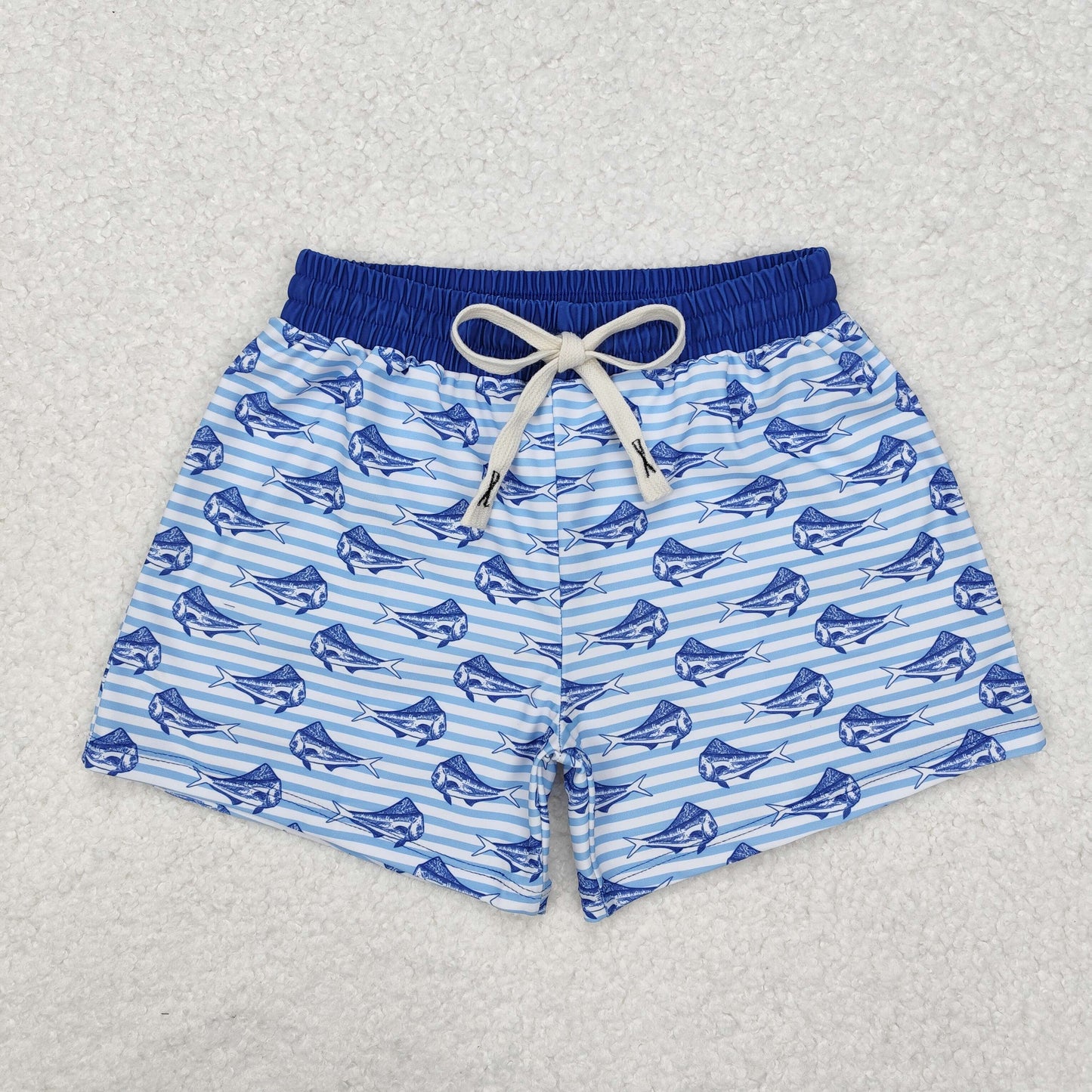 S0172 Boys Blue Fish Print Swim Trunks