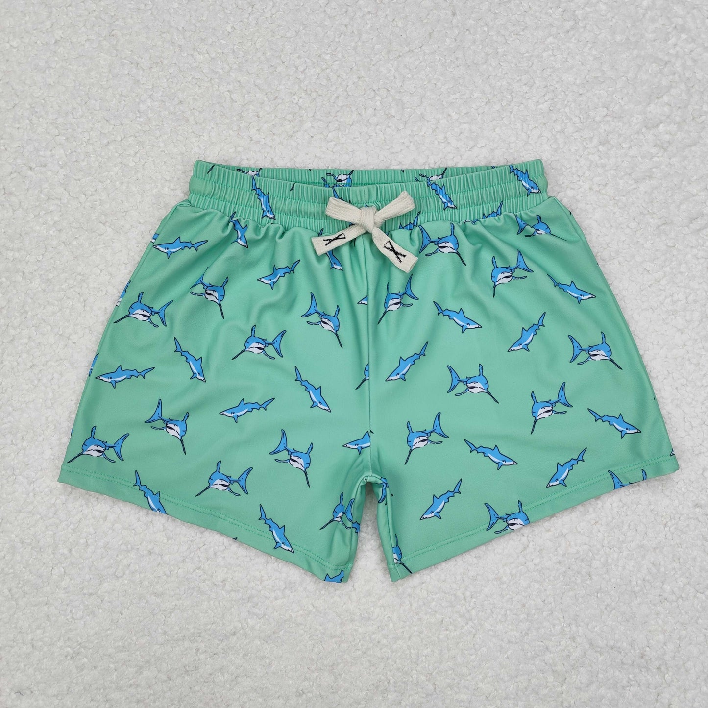 S0173 Boys Green Fish Print Swim Trunks