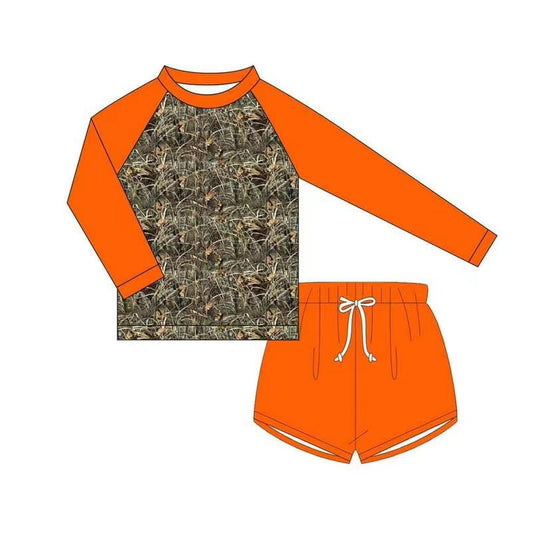 (Pre-order)S0196 Boys Orange Camo Print 2 Pieces Swimsuits