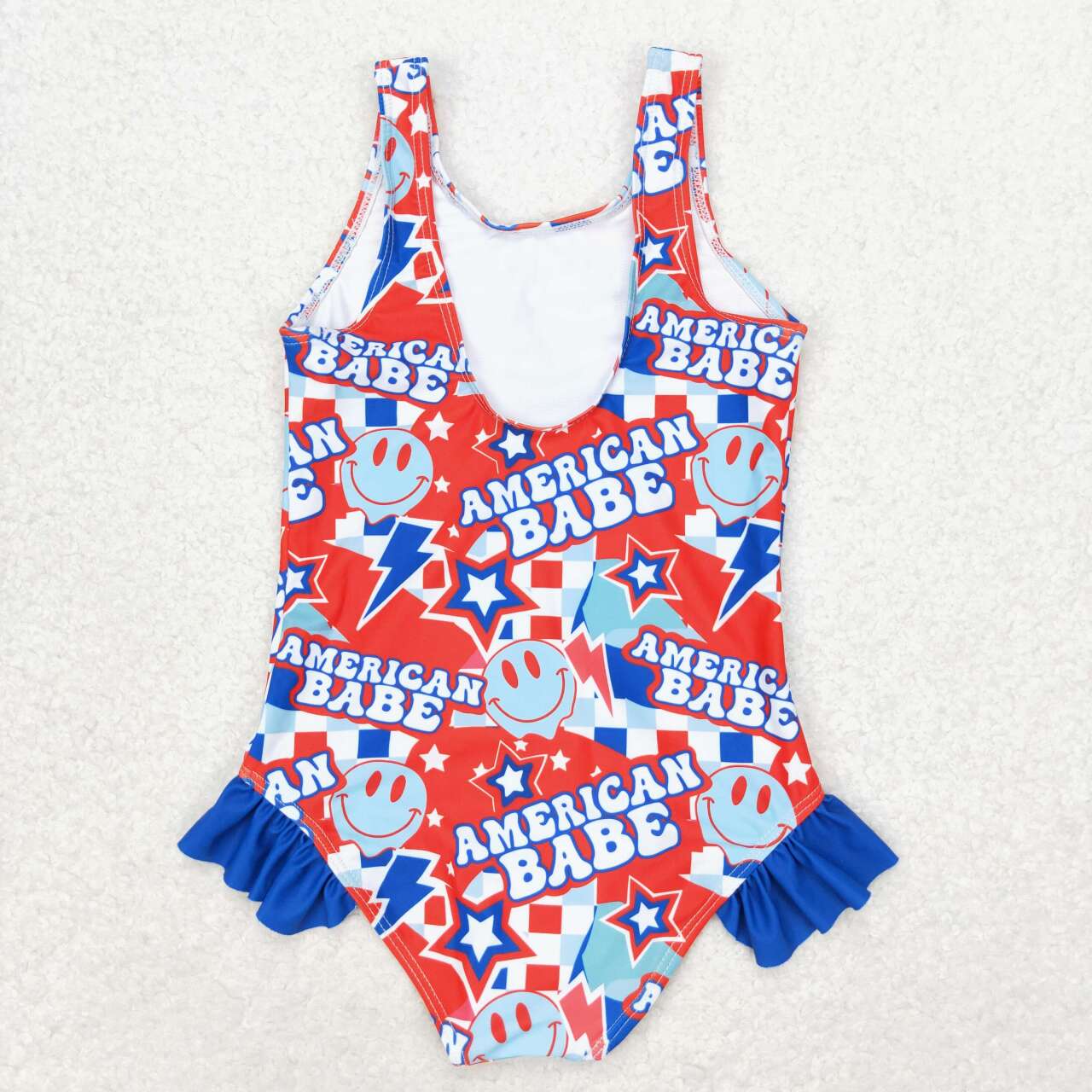 S0214 American BABE Smiling Face Print 1 Piece 4th of July Swimsuits