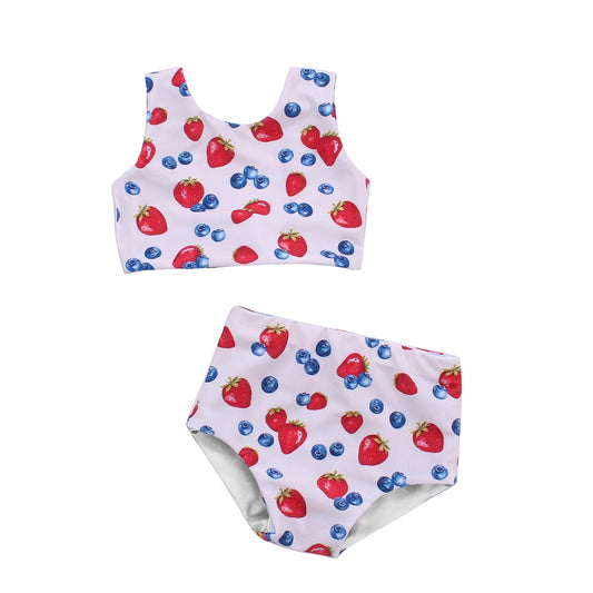 (Pre-order)S0230 Blueberry Strawberry Print 2 Pieces Girls Swimsuits