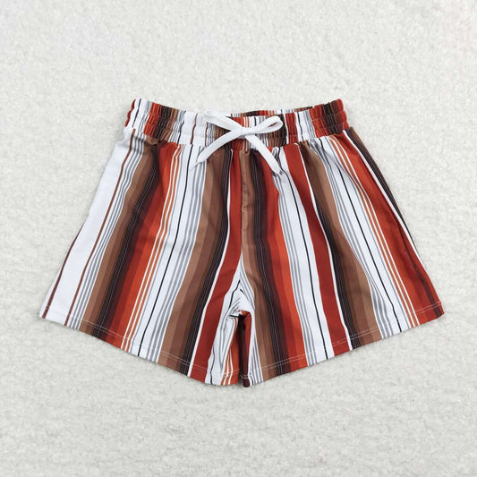 S0237 Brown Stripes Print Boys Swim Trunks