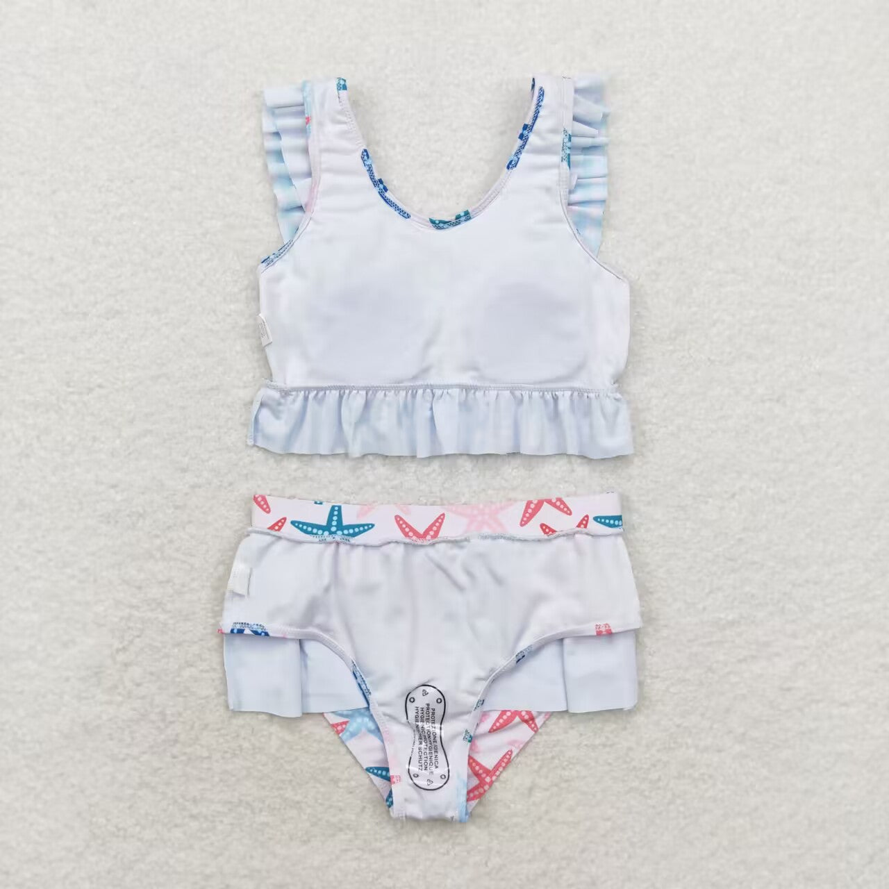 S0240 Starfish Print 2 Pieces Girls Ruffles Swimsuits