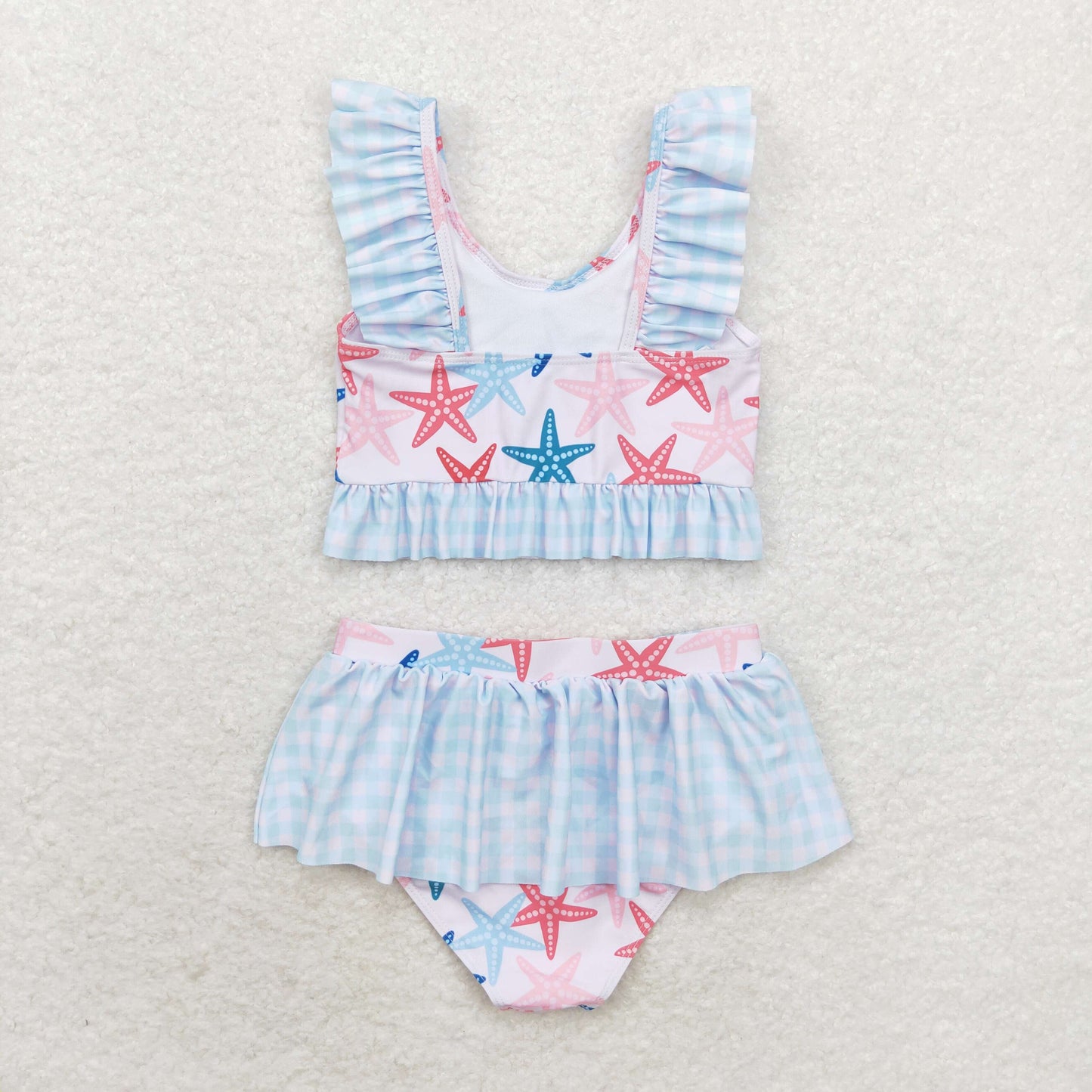 S0240 Starfish Print 2 Pieces Girls Ruffles Swimsuits