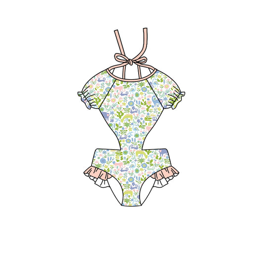 (Pre-order)S0256 Animals Flowers Print Girls 1 Piece Swimsuits