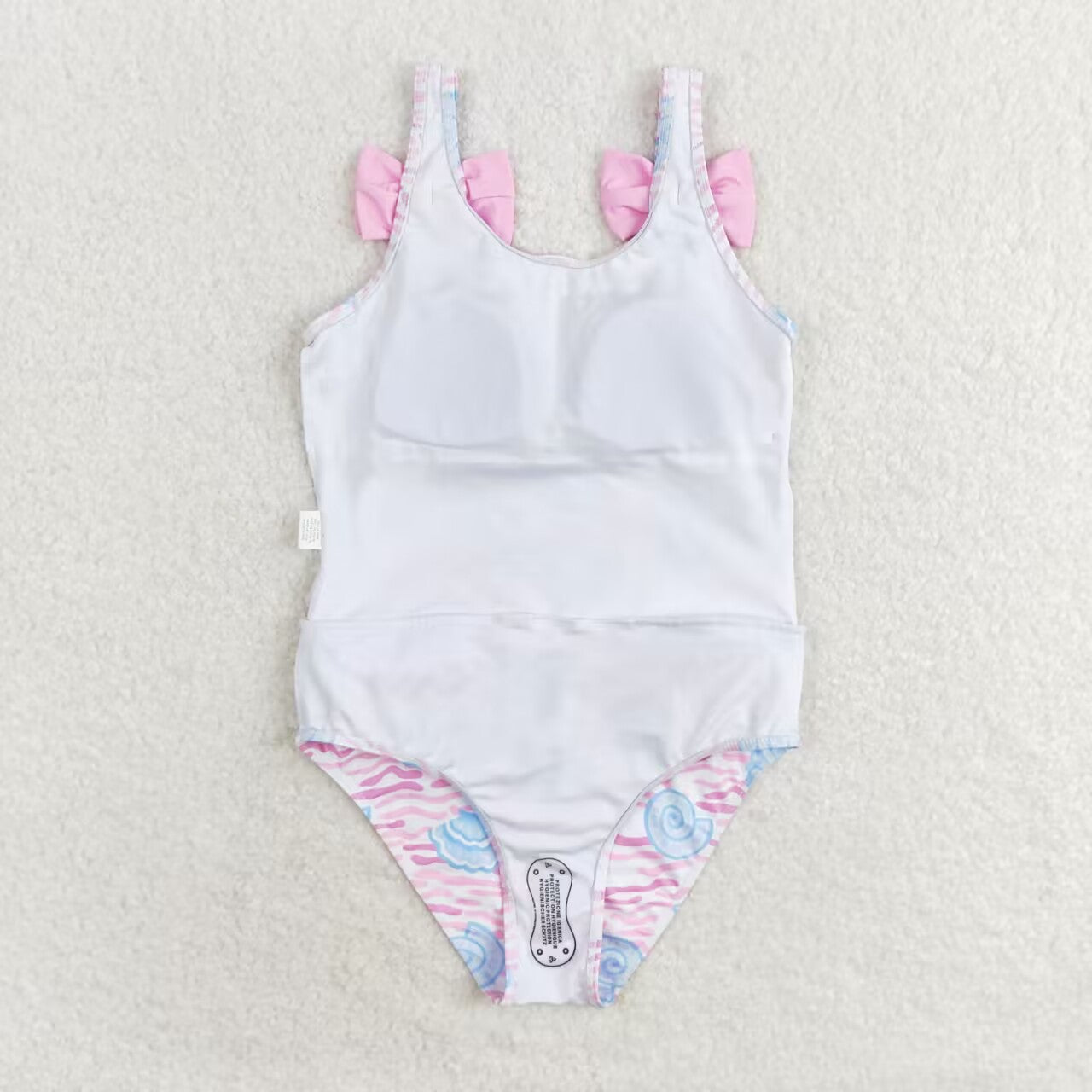 S0274 Pink Shell Print Girls 1 Piece Swimsuits