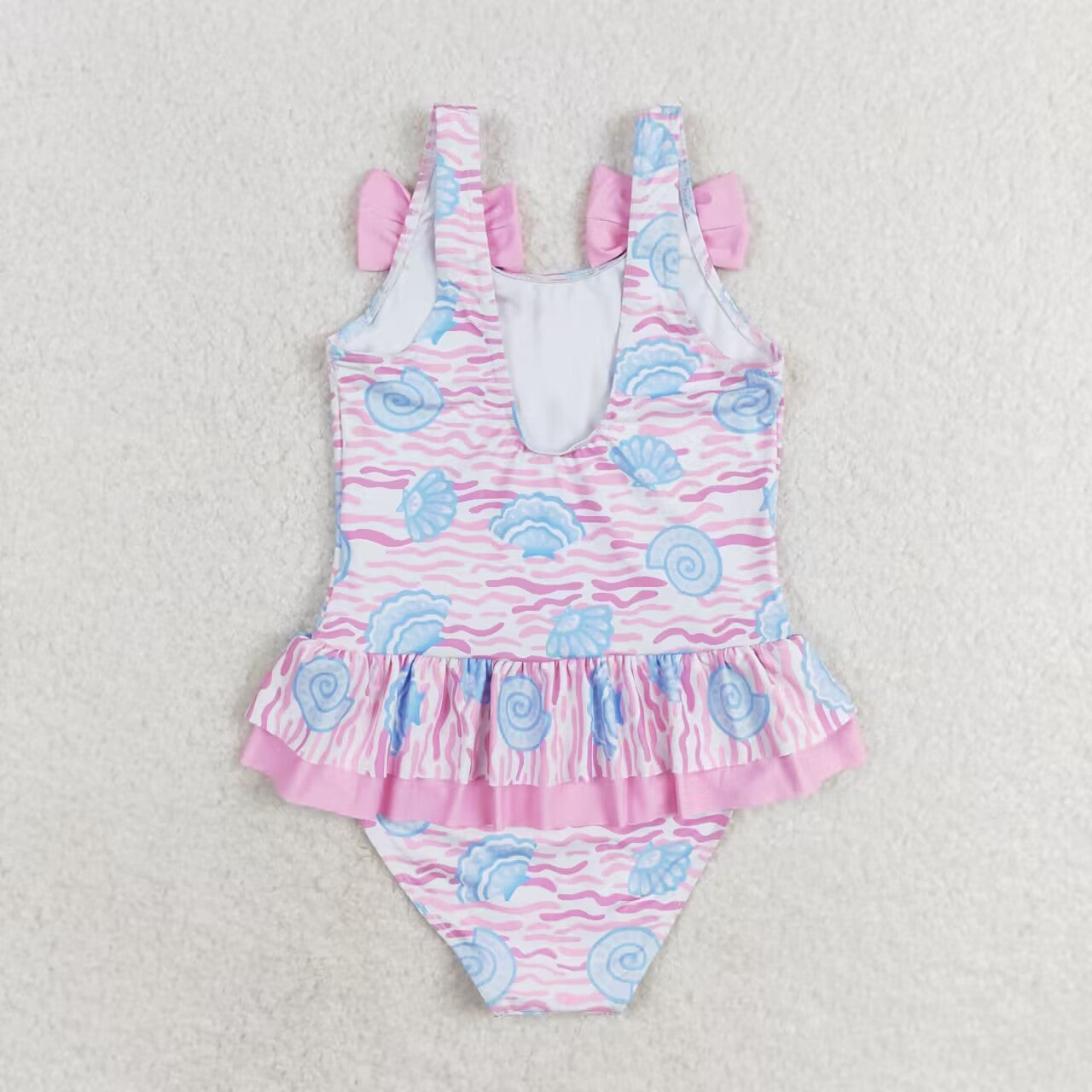 S0274 Pink Shell Print Girls 1 Piece Swimsuits