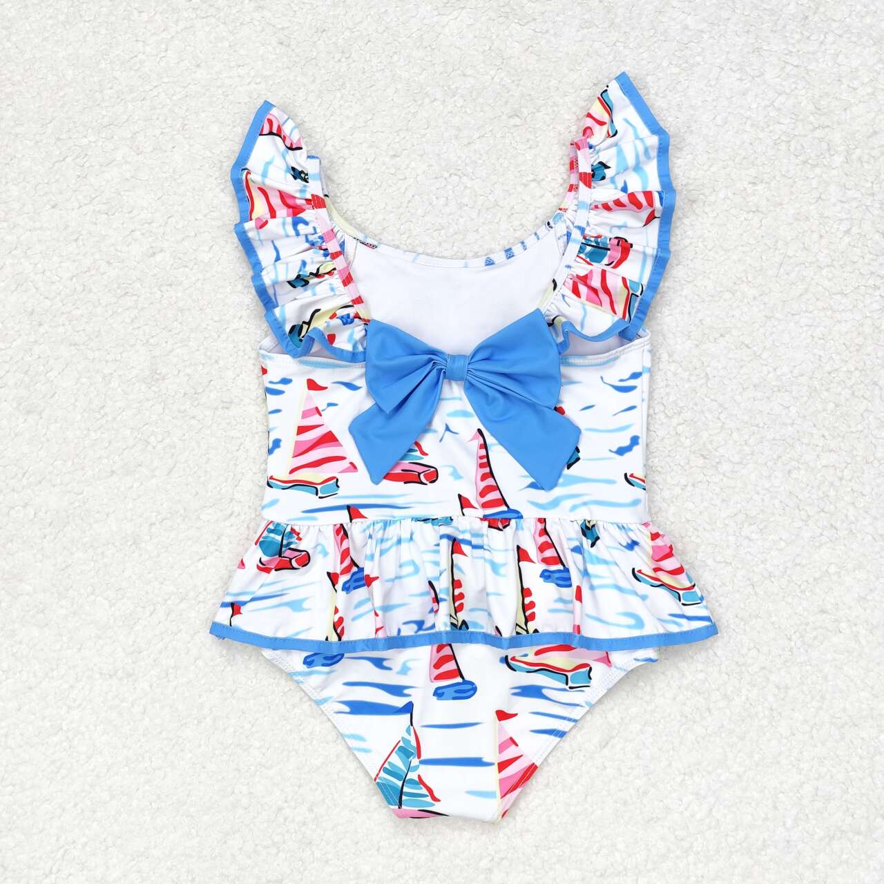 S0277 Sailboat Print Girls 1 Piece Swimsuits