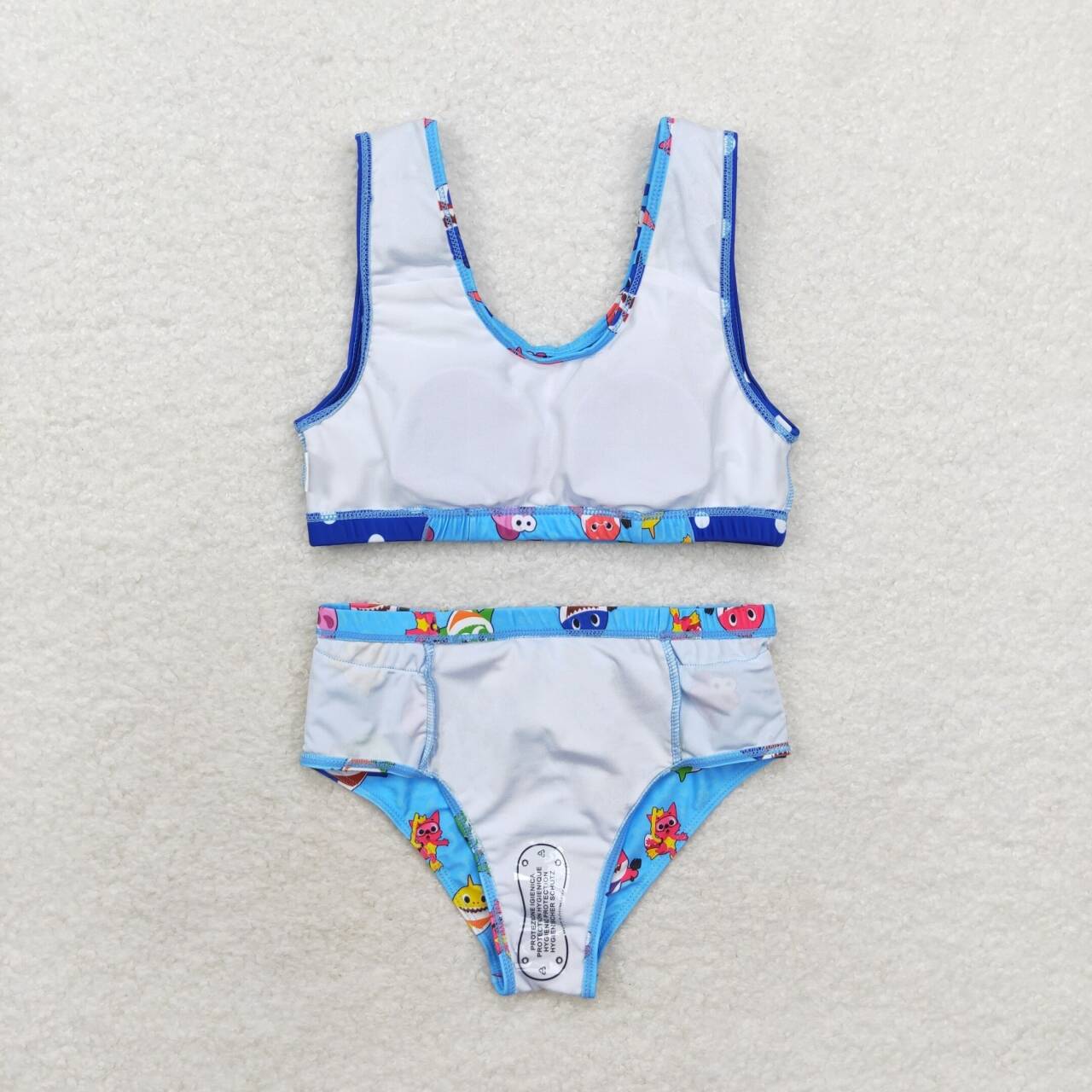 S0280 Blue Cute Shark Print Girls 2 Pieces Ruffles Swimsuits