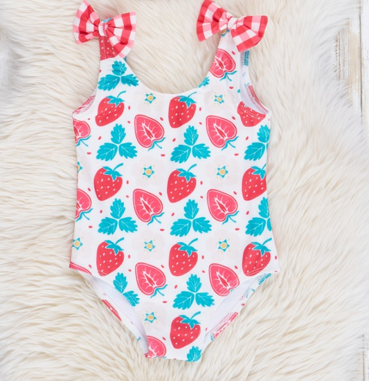 (Pre-order)S0317 Strawberry Print Girls 1 Piece Swimsuits