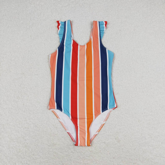 S0341 Stripes Print Girls 1 Piece Swimsuits