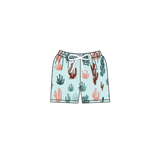 (Pre-order)S0345 Cactus Print Boys Western Swim Trunks