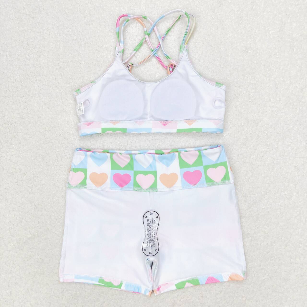 S0373 Colorful Heart Plaid Print Girls 2 Pieces Vests Swimsuit