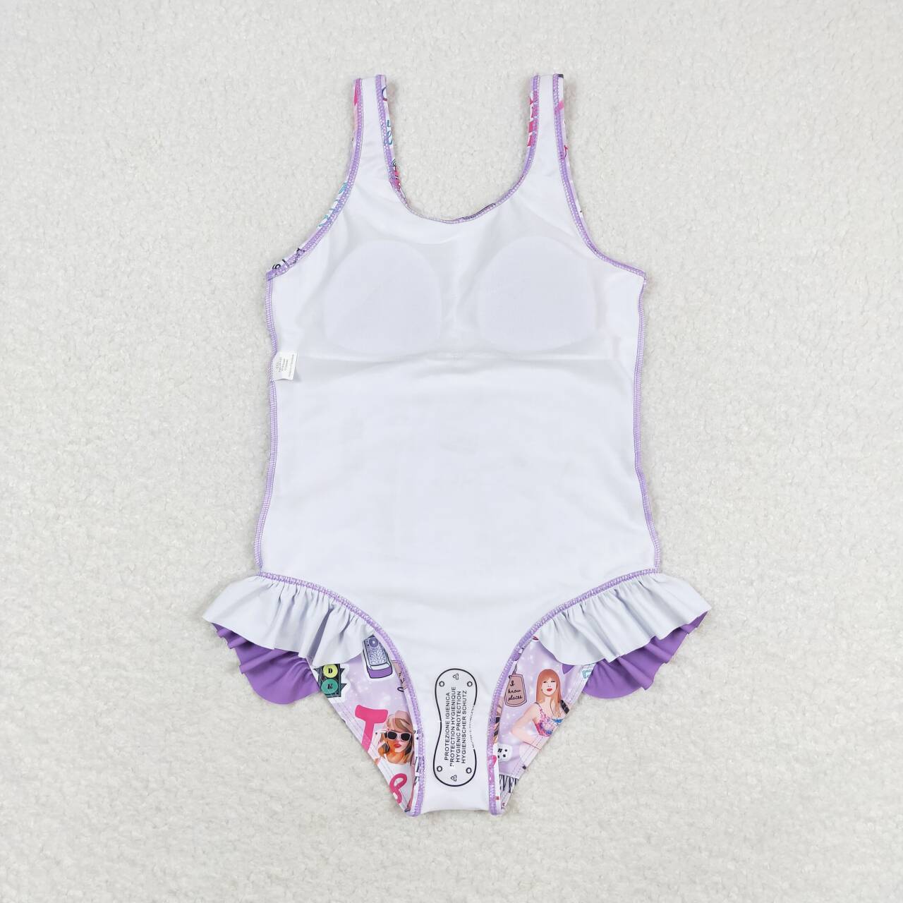 S0388  Purple Singer Swiftie Print Girls 1 Piece Swimsuits