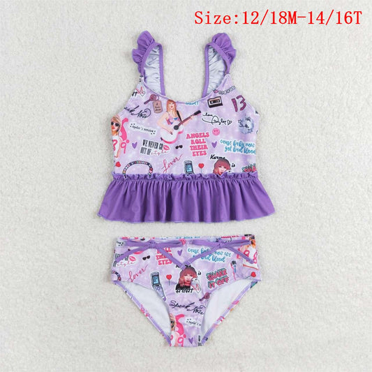 S0389  Purple Singer Swiftie Print Girls 2 Pieces Swimsuits