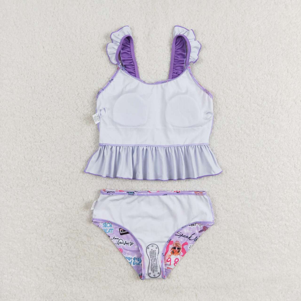 S0389  Purple Singer Swiftie Print Girls 2 Pieces Swimsuits