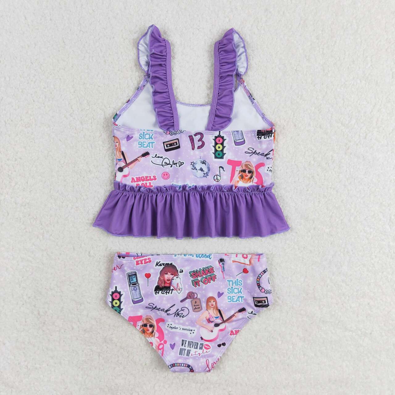 S0389  Purple Singer Swiftie Print Girls 2 Pieces Swimsuits