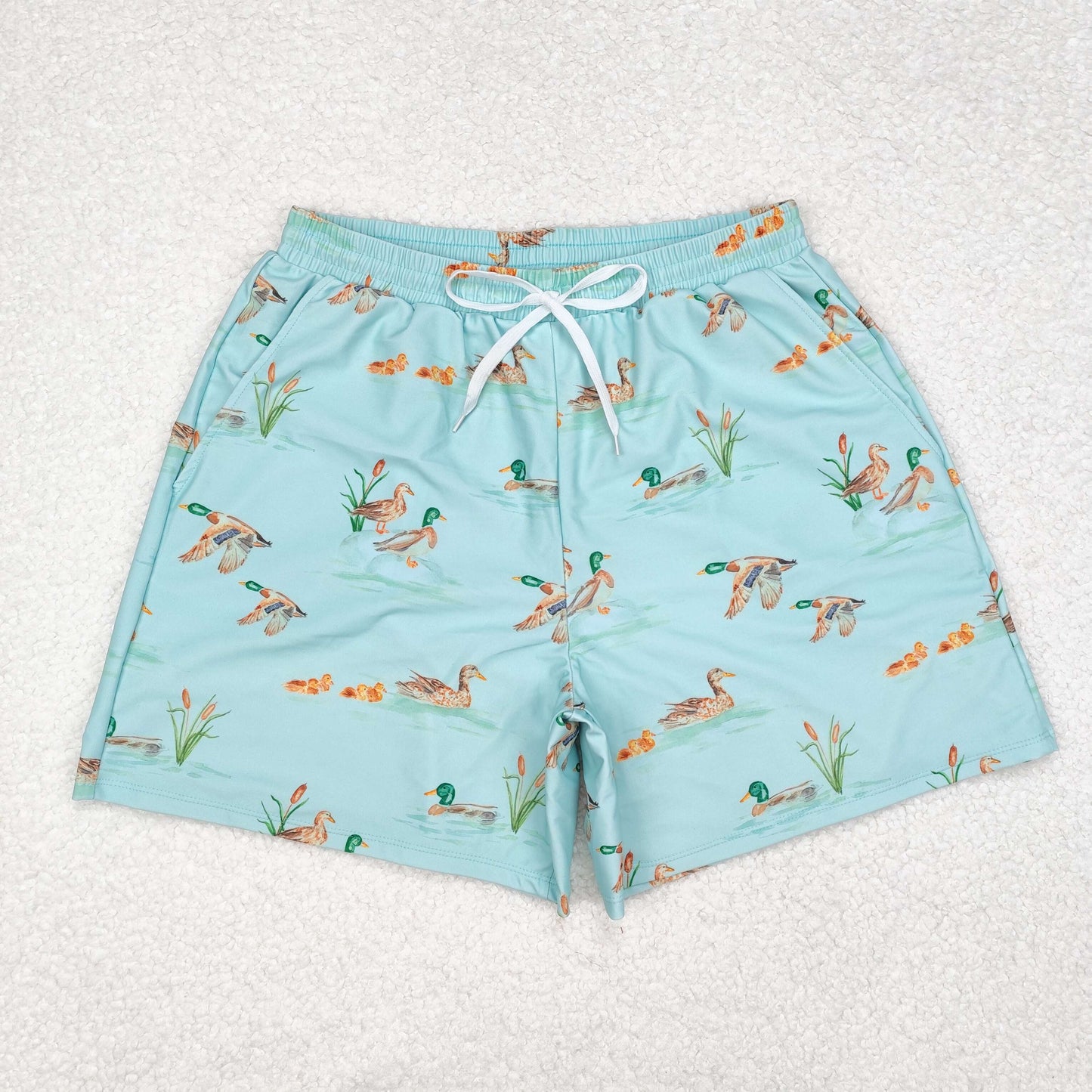 Green Duck Print Family Matching Swim Trunks