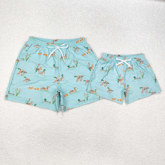 Green Duck Print Family Matching Swim Trunks