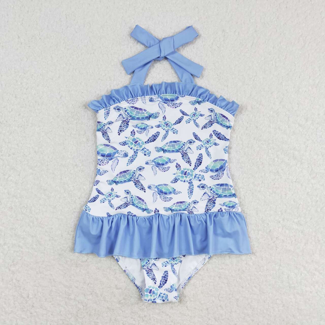 Sea Turtle Embroidery Blue Print Sibling Summer Matching Clothes