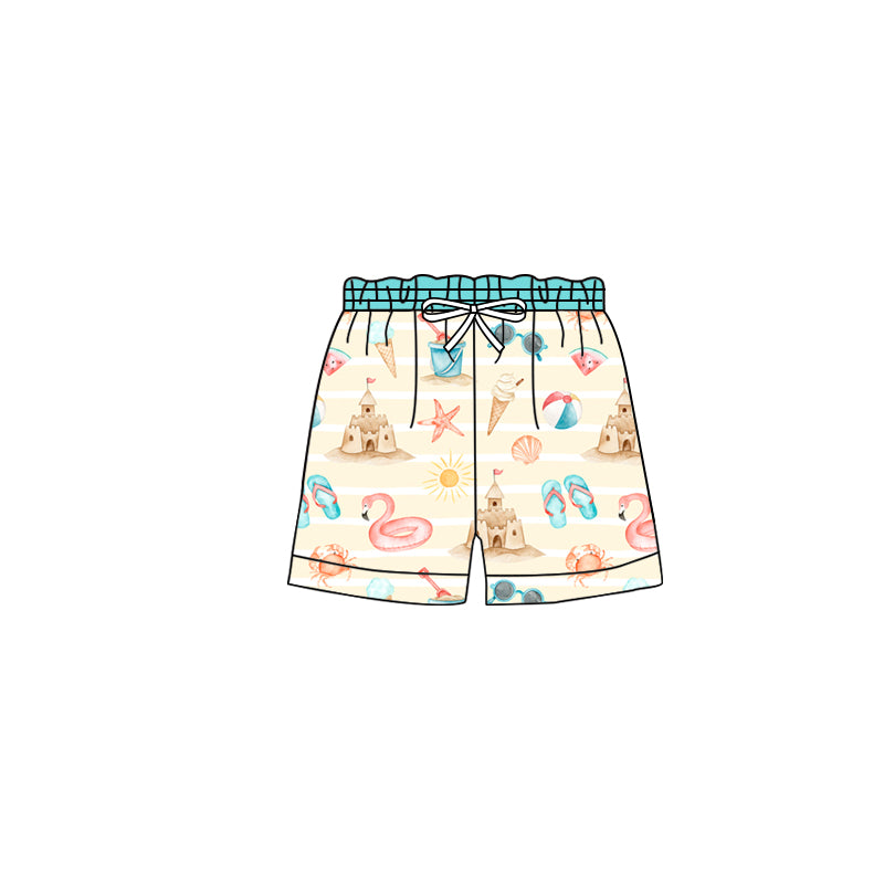 (Custom Design Preorder MOQ 5)  Beach Castle Print Boys Swim Trunks