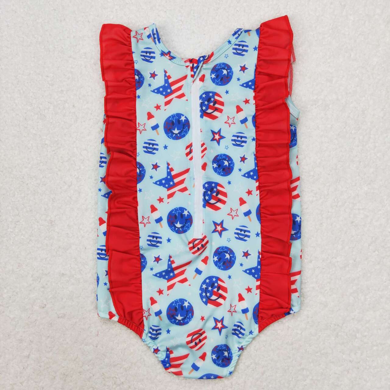 S0433 Smiling Face Stars Popsicle Print Girls 1 Piece 4th of July Swimsuits