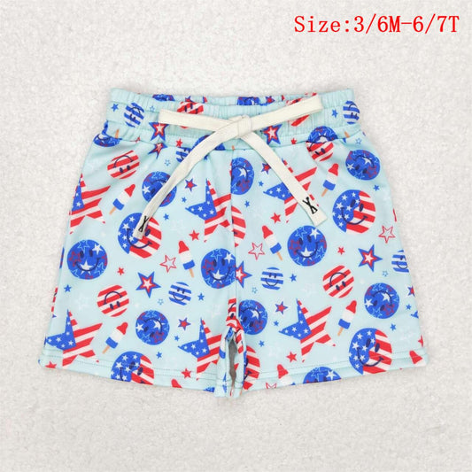 S0434  Smiling Face Stars Popsicle Print Boys 4th of July Swim Trunks