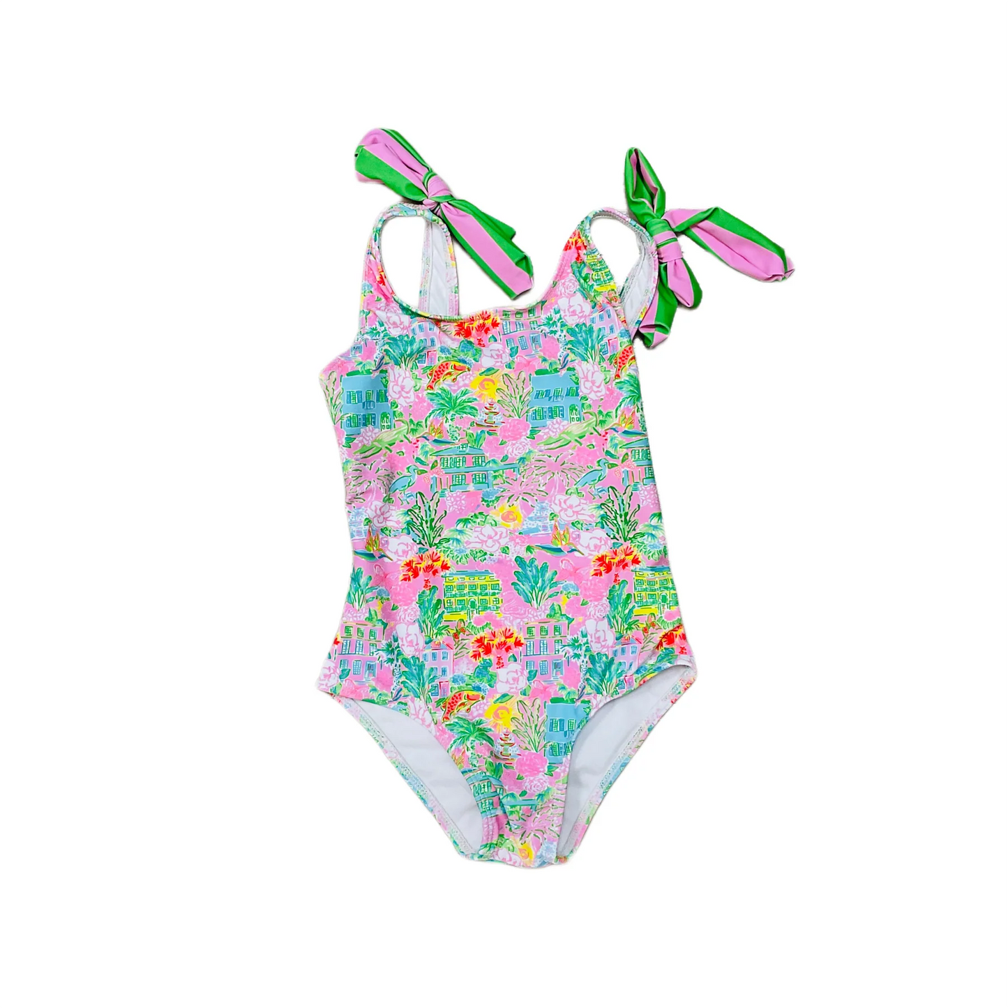 (Pre-order)S0435 Colorful Flowers House Print Girls 1 Piece Swimsuits