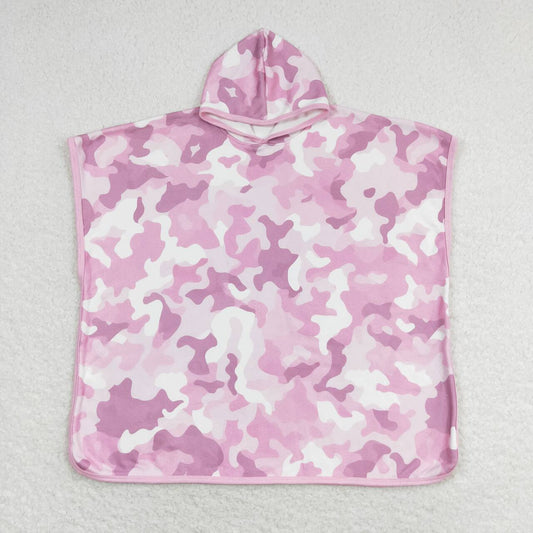 S0437  Pink Camo Print Kids Terry Swim Towel Cover Ups