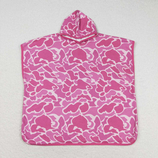 S0438  Hot Pink Camo Print Kids Terry Swim Towel Cover Ups