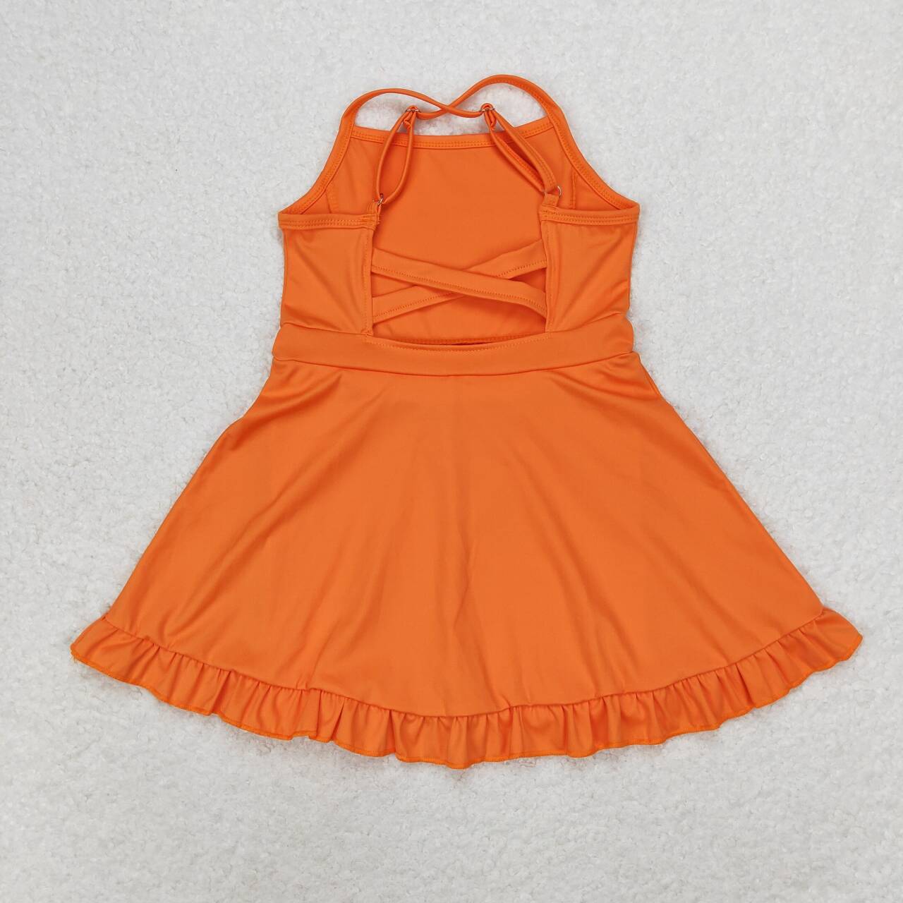 S0442 Orange Color Girls Knee Length Shorts Athletic Dress 1 Pieces Swimsuits